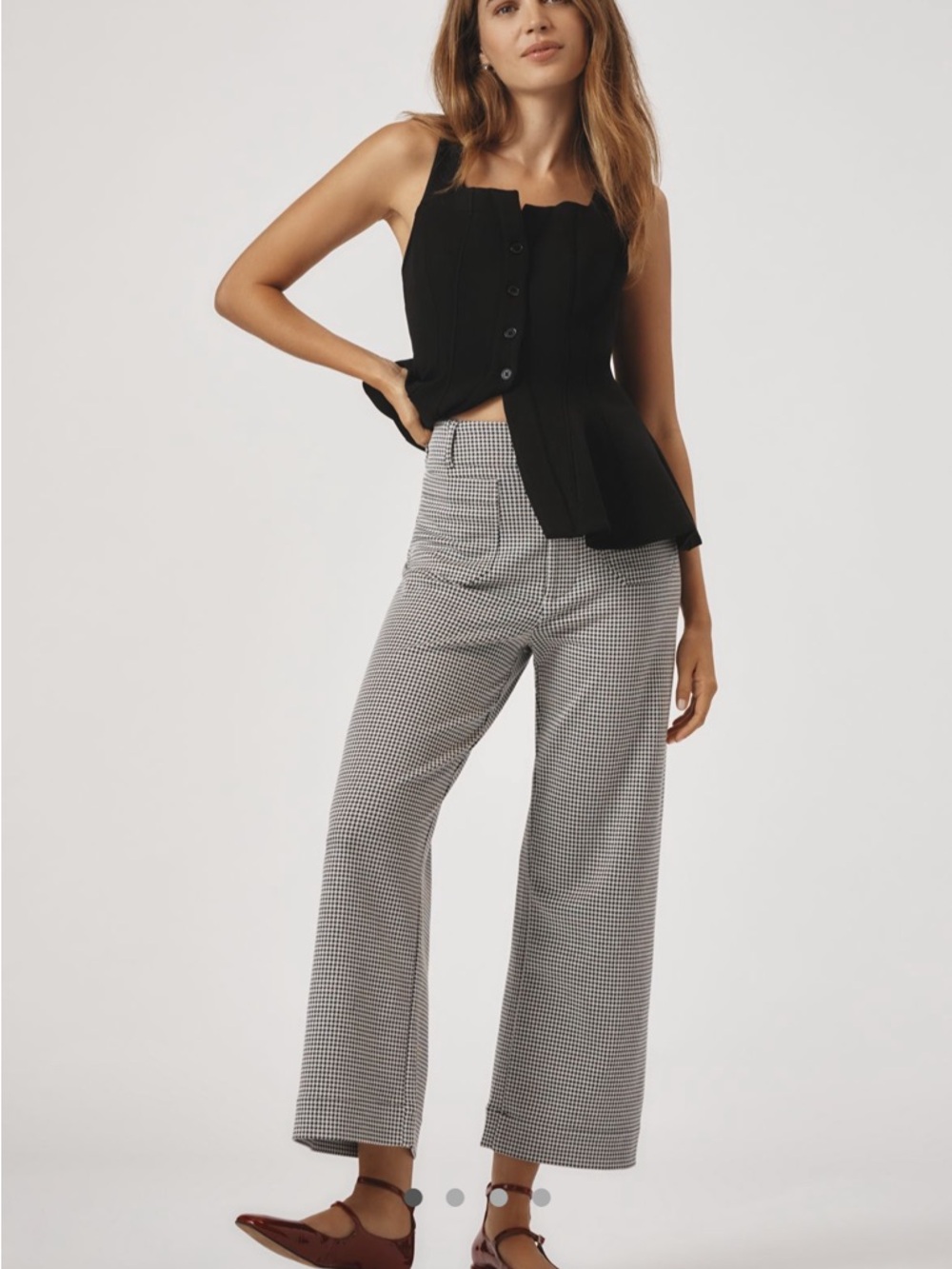 Maeve Colette Houndstooth Crop Wide-Leg Pants